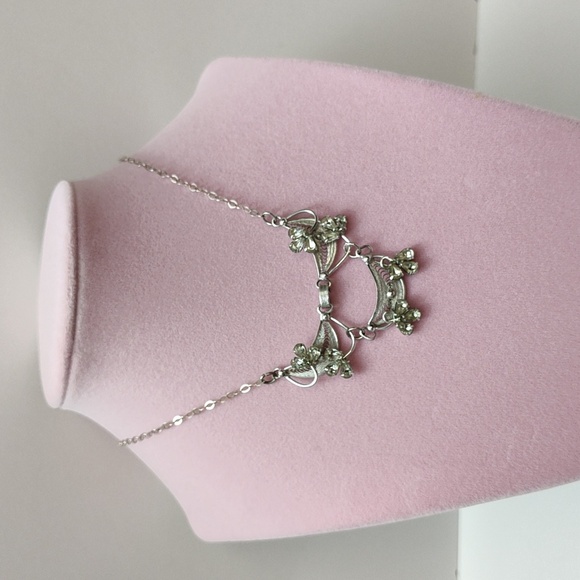 Vintage ESPO Sterling Silver Filigree Rhinestone Necklace 21" - Picture 11 of 13